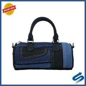 Denim Patchwork Shoulder Bag Crossbody Clutch Purse 3-in-1